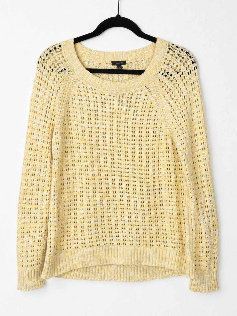 Talbots Yellow Open Knit Cotton Sweater Crochet Beach Coastal Cottagecore M